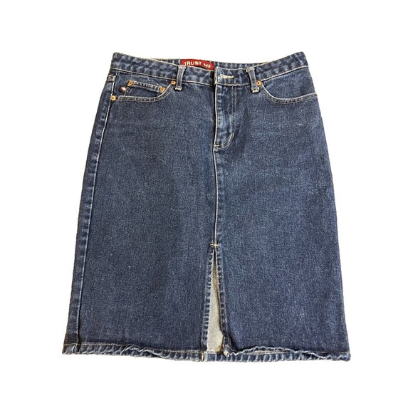 Trust Me Dresses & Skirts - Vintage Trust Me Denim Pencil Skirt With Front Slit Size 7 100% Cotton Boho Chic